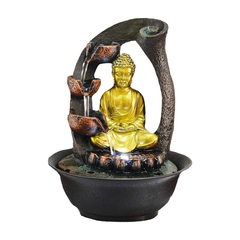 Fountain with Golden Buddha in Meditation